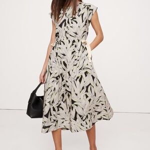 BANANA REPUBLIC Cotton Poplin Tie-Waist Midi Dress Color: Banana Peel Yellow